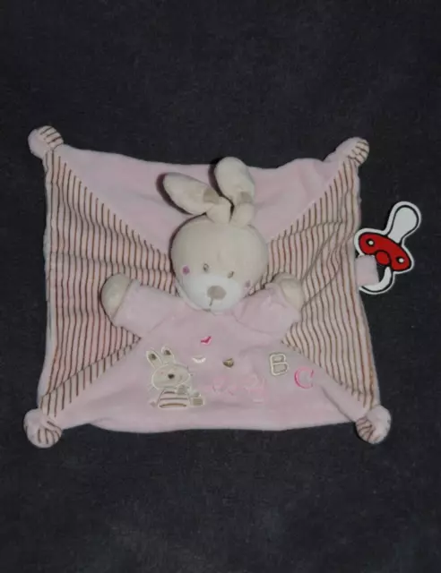 Doudou Plat Lapin Rose ABC SIMBA Toys KIABI NICOTOY Attache Tétine TTBE