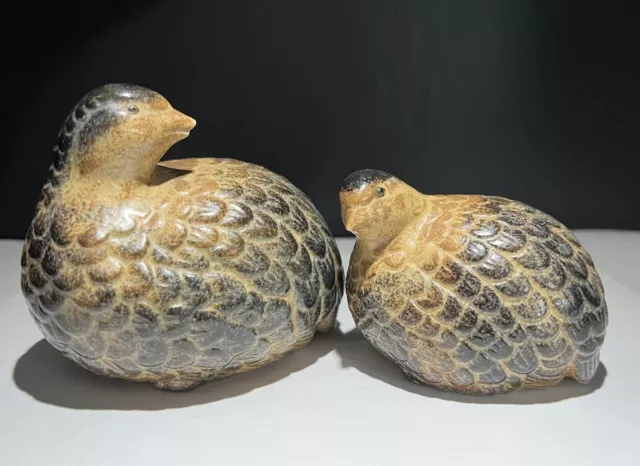 Vintage MCM 2 Quail Bird Figures, Earth Tone Ceramic Mid Century