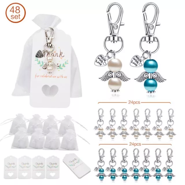 48pcs/set Angel Favor Keychains Keyring Thank You Kraft Tags Candy Bags Wedding
