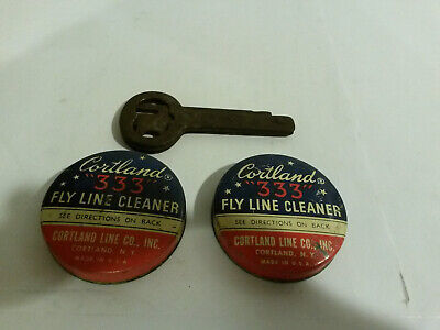 folding skeleton key vintage Cortland tin 333 fly line cleaner lot 3