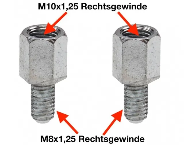 ✅ Spiegeladapter Rechtsgewinde M10 auf M8 x 1,25 für Roller / Moped / Motorrad ✅