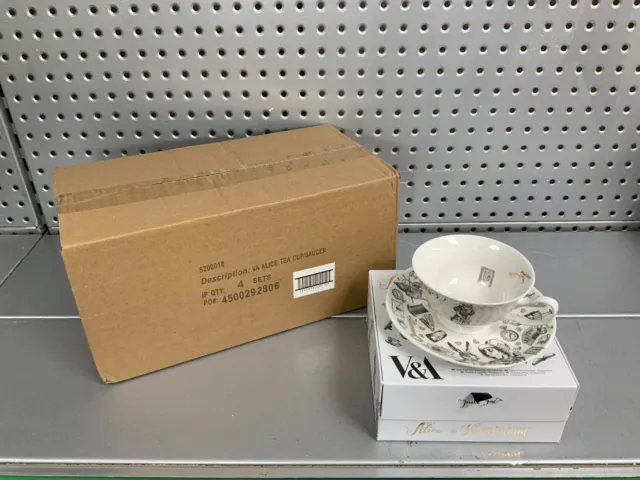 Alice in Wonderland Teacup V&A Fine China Gift Boxed Cup and Saucer Set X4 BOXED