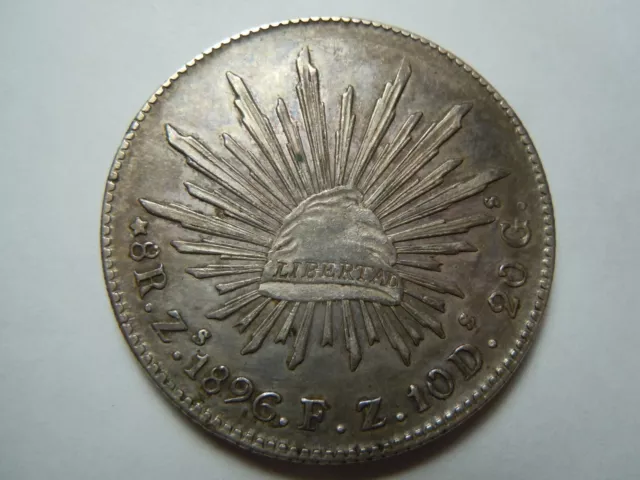 1896 Silver Mexican 8 Reales; *8R.Z.s1896.F.Z.10D.s20G.s; "HIGH GRADE" 0.9 Sil.