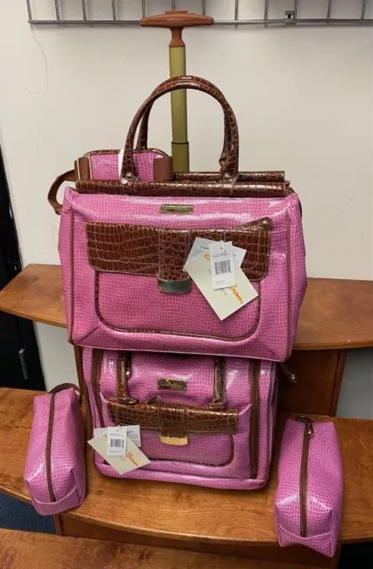New Samantha Brown Baby Croc 2 Pc Set Underseat / Tote Wheeled Radiant Orchid