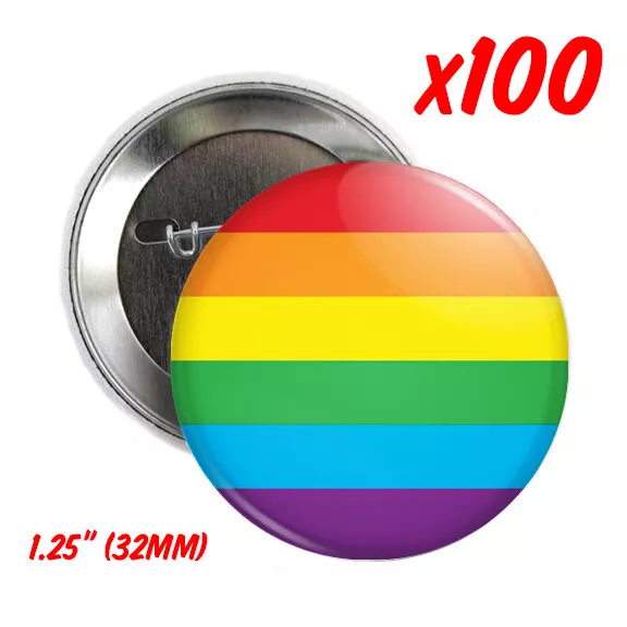 100 x 1.25" LGBT FLAG BUTTONS pin badge wholesale gay pride queer lesbian lgbtq