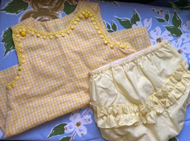Vintage Baby Girl Summer 2 piece Yellow Outfit 24 Mths? Tasseled Top summer