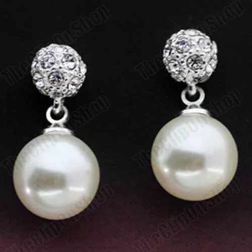 CLIP ON non-pierced PEARL CRYSTAL silver rhinestone EARRINGS small round pearls