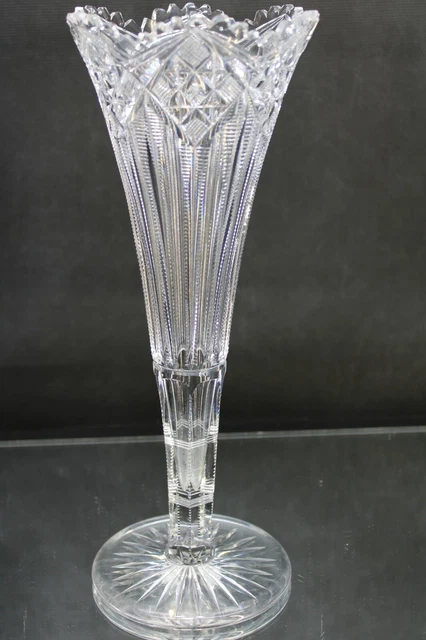 ABP American Brilliant Period Cut Glass Large Heavy Trumpet Vase 12”