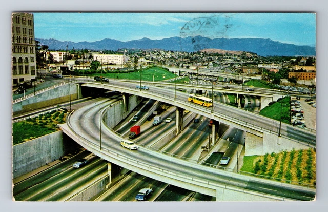 Los Angeles CA-California, Aerial Harbor Freeway, Vintage c1959 Postcard