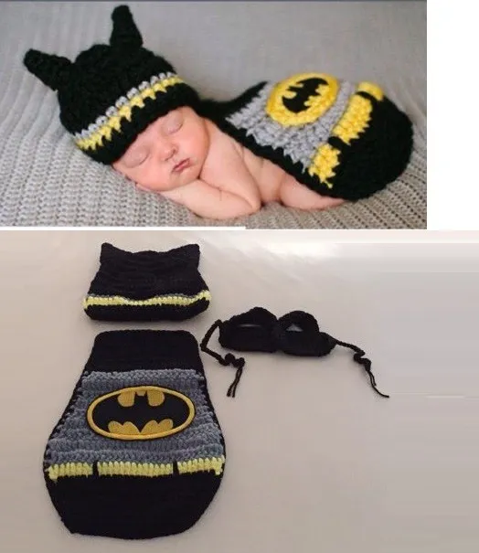 Newborn Baby Batman Hero Crochet 3 PIECE SET Photo Prop 0-2 months Photography