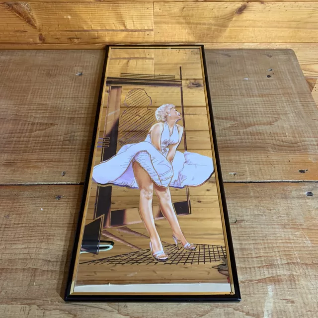 20” x 8” Marilyn Monroe Glass Mirror in Black Frame Vintage 1970-80’s