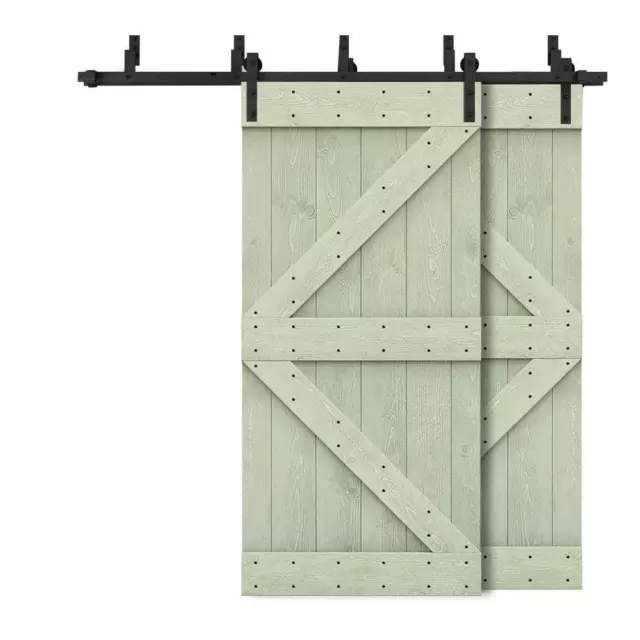 CALHOME Barn Door w/ Hardware Kit 84"H x 60"W Solid Core + Double Sliding Green