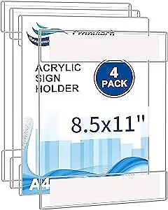 Acrylic Sign Holder with Hook and Loop Adhesive, 8.5 x 11 inches - Por