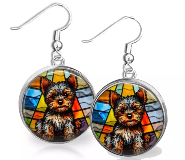 Yorkie Puppy Dog .925 Sterling Dangle Earrings Yorkshire Terrier Yorkie Mom Gift