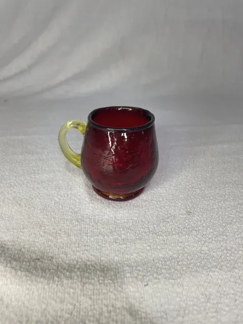 Vintage Blown Red Amberina Crackle Glass Small