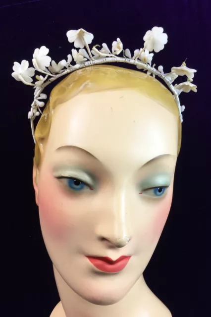 Antique Wax Orange Blossom Crown Wedding Headband Victorian Edwardian 1900 1920s