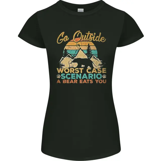 Go Outside Funny Camping Hiking Trekking Womens Petite Cut T-Shirt