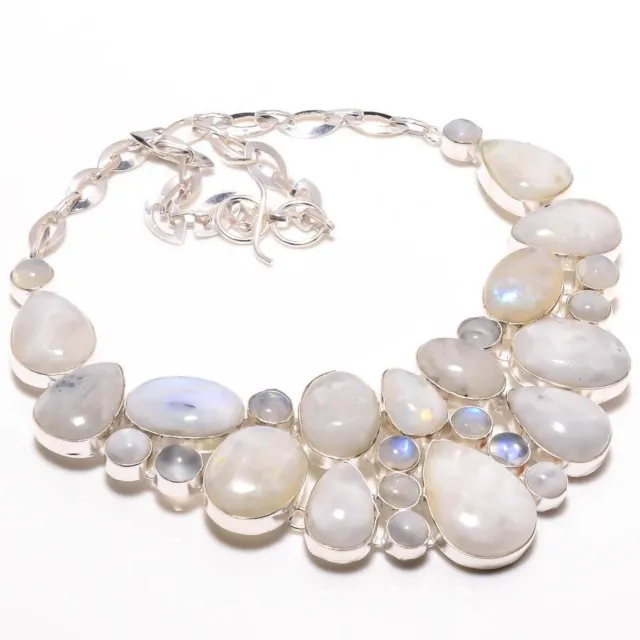 Rainbow Moonstone Gemstone Jewelry 925 Sterling Silver Chain Necklace For Women
