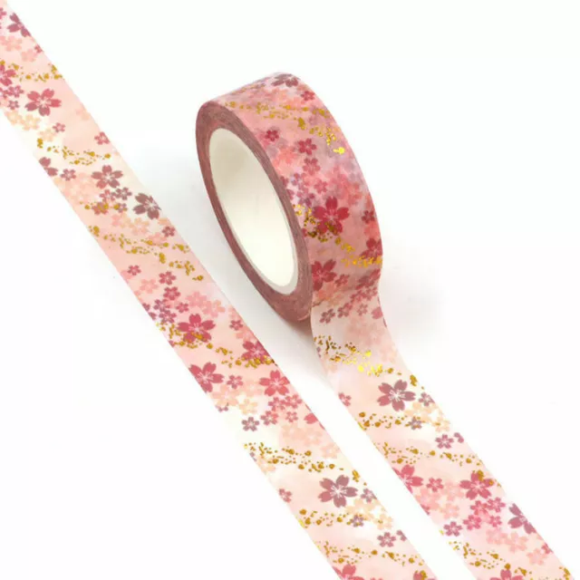 Washi Tape Floral Sakura Cherry Blossoms Flowers Flora Gold Foil 15mm x 10m