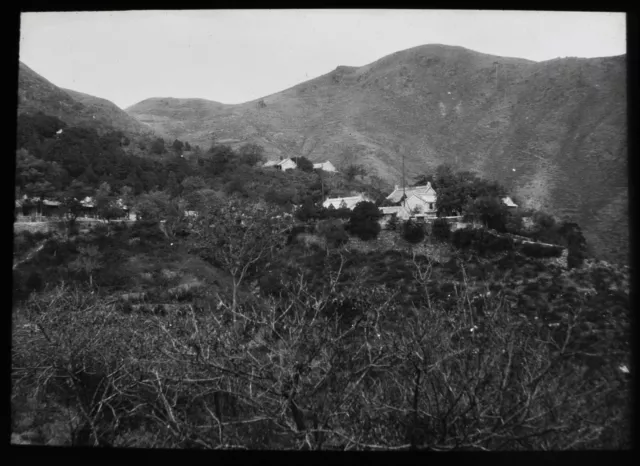 VTG Magic Lantern Slide CHINESE VILLAGE IN HILLS C1920 PHOTO CHINA