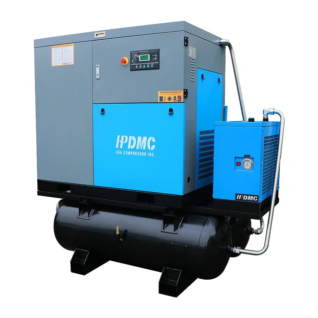 230/ 460V 3-Phase 30HP Screw Pump Air Compressor with 160 Gal Tank Air Dryer