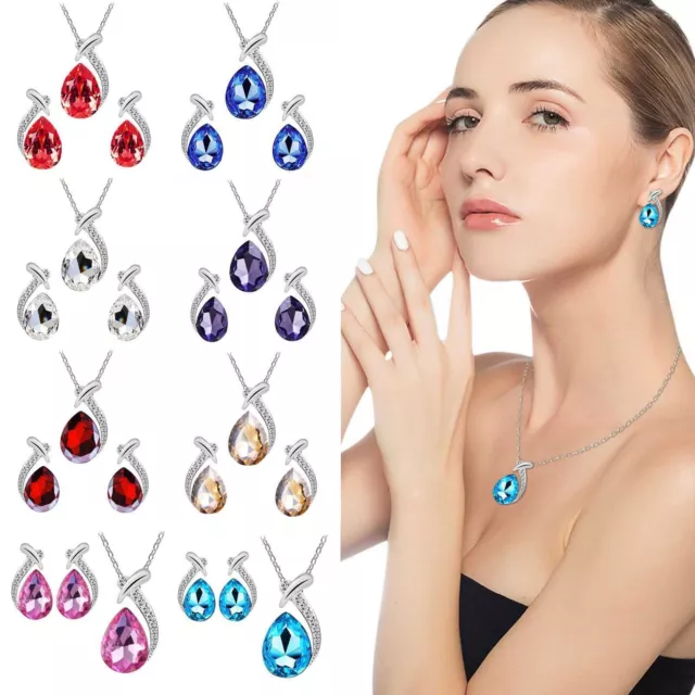 Drop Water Fashion Women's Flash Drill Suit Pendant Earrings Necklace Necklaces