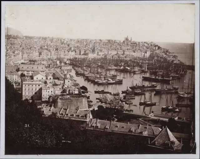 Alfredo Noack, Italia, Genova, Panorama vintage albumen print Tirage albuminé