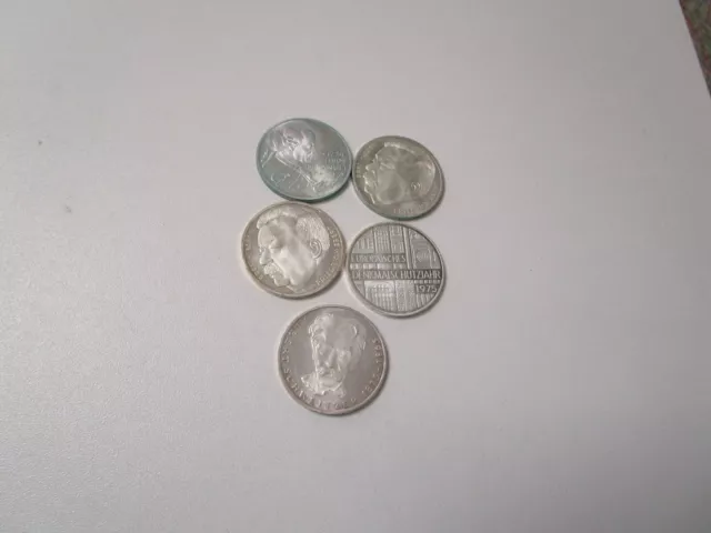BRD 5 Silbermünzen 5 Mark 1974/1975