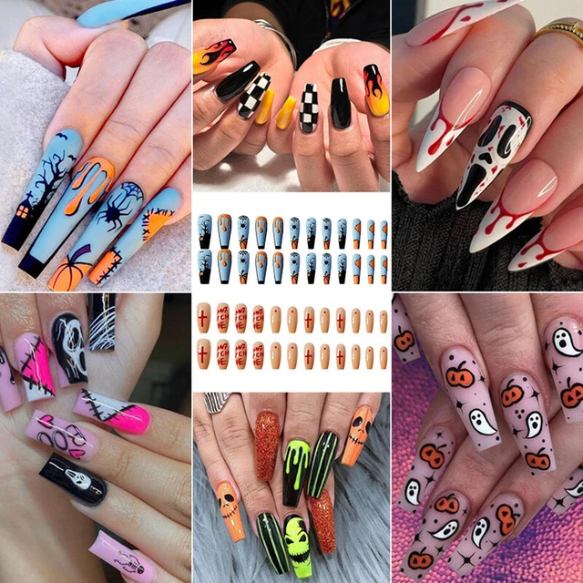 Halloween Uñas Artificiales Uñas Artificiales Extensión 3D Ataúd Francés Dulce 🙂