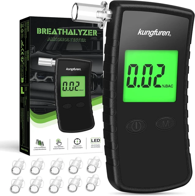 Etilometro Digitale Portatile Professionale Con 11 Bocchini, Display LCD A Colori, Sensore A Semiconduttore, Range 0-1,9‰, Per Test Personali