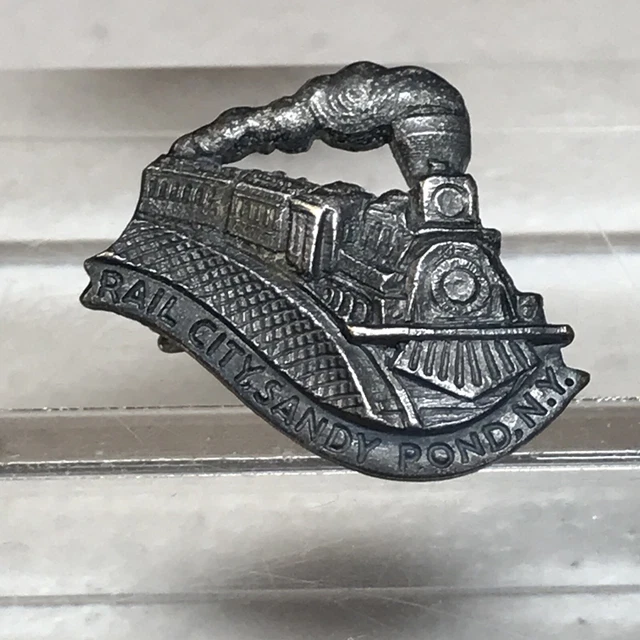 Pin Rail City Sandy Pond New York Souvenir Upstate NY 1950's Train Railroad