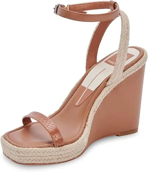 Dolce Vita Aurora Cedar Embossed Stella Ankle Strap Cork Wedge Heeled Sandals