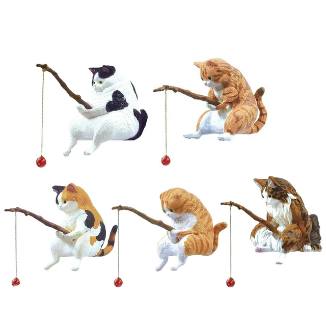 Resin Cat Figurine Mini Garden Statue Cat Fishing Ornament for Fish Tank Side