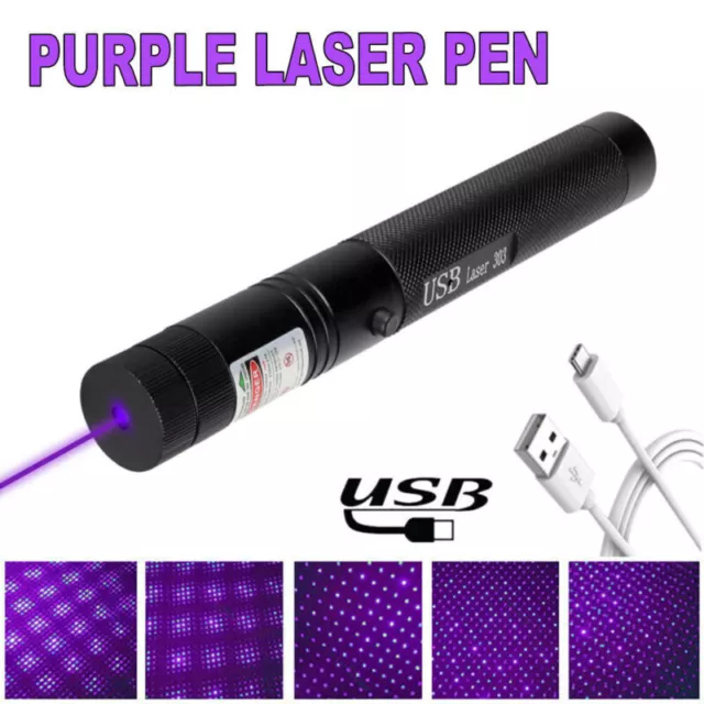 100Miles Purple Laser Pointer Pen <1mw Beam Light Lazer Pen USB Rechargeable