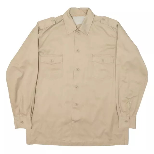 Military Wear Mens Plain Shirt Beige Long Sleeve L