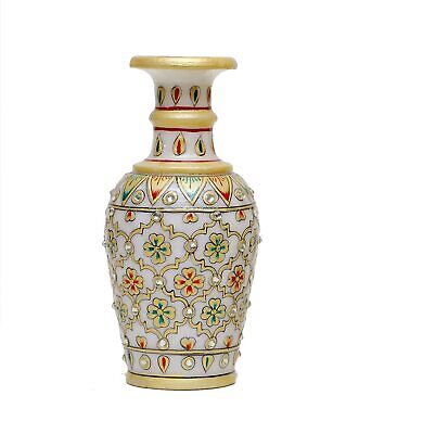 Flower Vase Of Decorative Marble Round Shape Jaal Meenakari Hand Painted, 6 Inch