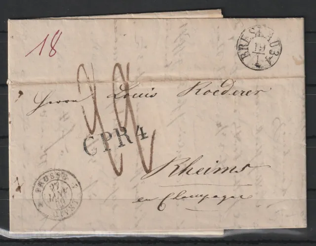 alter Brief von Breslau nach Rheims, CPR4, 1859 #1086836