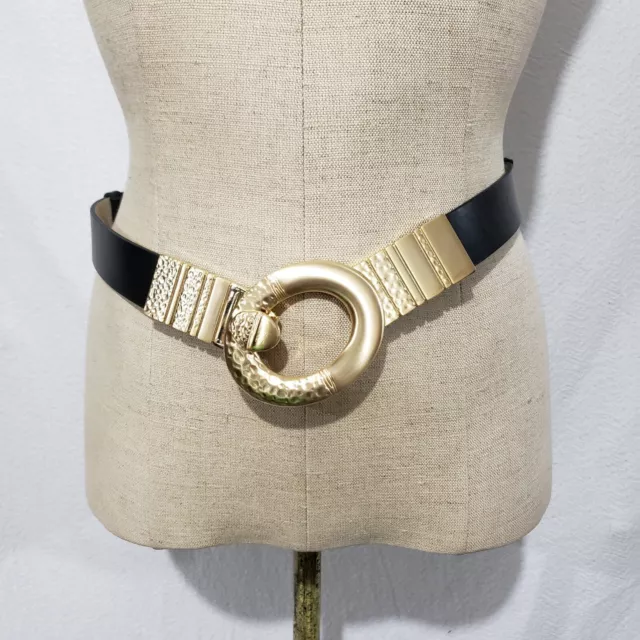 Chico's Black Gold Adjustable Belt Lining Genuine Leather M-L
