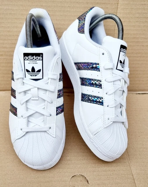 ADIDAS SUPERSTAR TRAINERS White Black Mermaid Foil Size 5.5 Uk