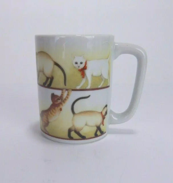 Otagiri Japan Coffee Mug Cup 8 Playful Cats With Bows Orange Striped Siamese