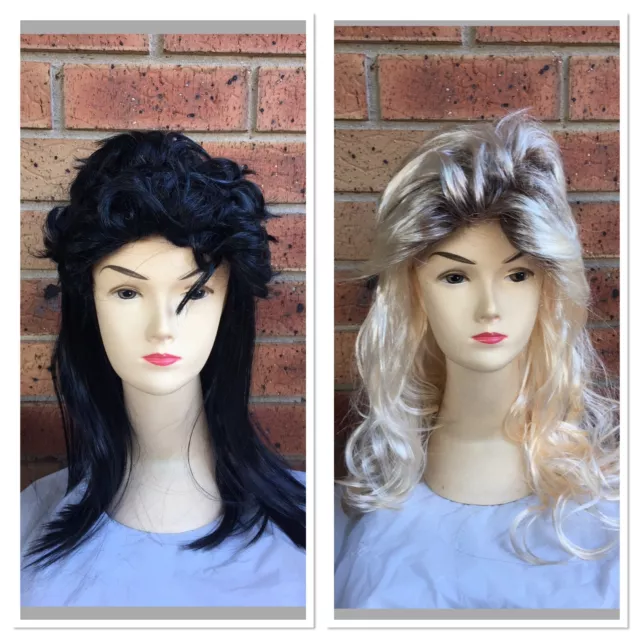 Black/ blonde Mullet wig 70s 80s Party Costume Rock Bogan