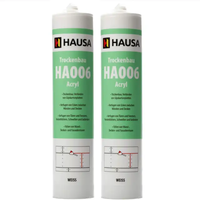2x Hausa Maleracryl Weiß Bauacryl Dichtstoff Innen & Außen elastische Dichtmasse