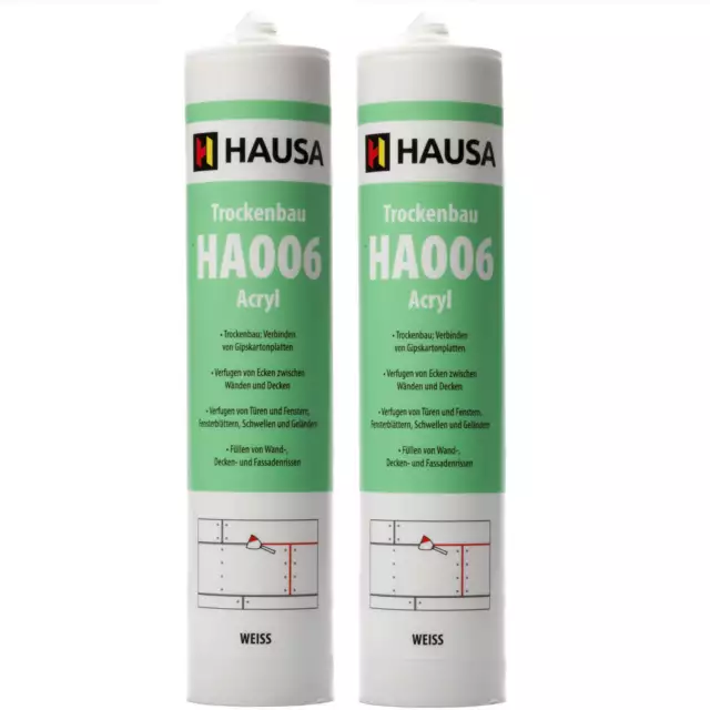 2x Maleracryl Weiß Bauacryl Dichtstoff Innen & Außen elastische Dichtmasse Hausa
