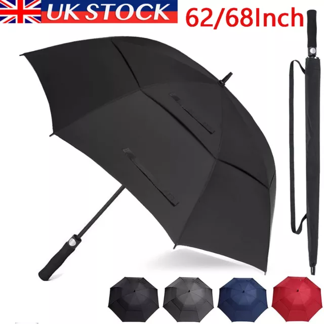 62/68Inch Windproof Waterproof Dual Canopy Automatic Open Sun Rain Golf Umbrella