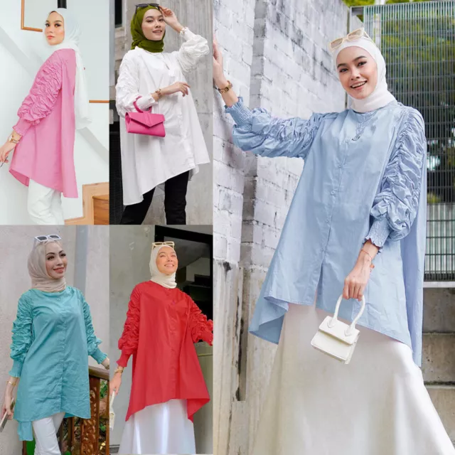 MUSLIM ISLAMIC WOMEN Loose Blouse T-shirt Buttons Casual Fashion Islamic  Tops $43.73 - PicClick AU