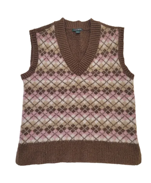 Womens Brown Sweater Vest XS Wild Fable Pink Argyle Diamond Pattern 80s 90s Y2K