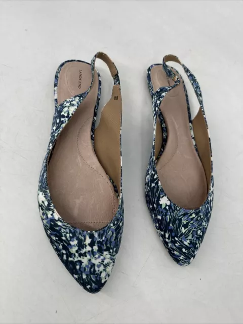 Lands' End Womens Blue Floral Fabric Pointed Toe Sling Back Flats Sz 10 2