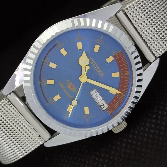 VINTAGE CITIZEN AUTO 8200 JAPAN MENS D/D REFURBISHED BLUE WATCH 557a-a295377-3