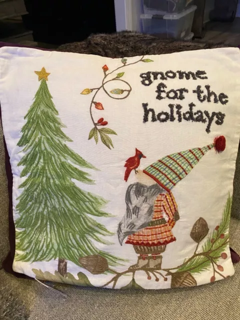 "NUEVA Funda de almohada bordada Navidad Granero de cerámica ""Gnome para las vacaciones 20"