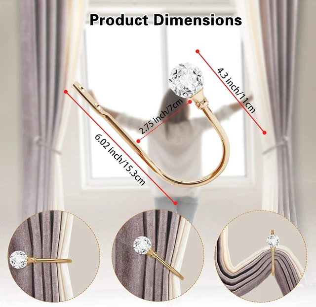 Curtain Holdbacks, Crystal Curtain Tieback Hooks Gold Metal Decorative Drapery C 2